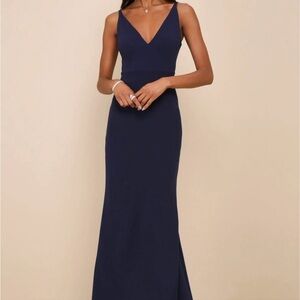Lulus Elegant Navy Blue Sleeveless Gown